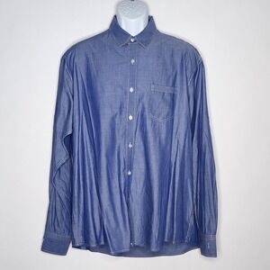 Luciano Visconti Blue Button Up Shirt Sz XL Flip Cuff
